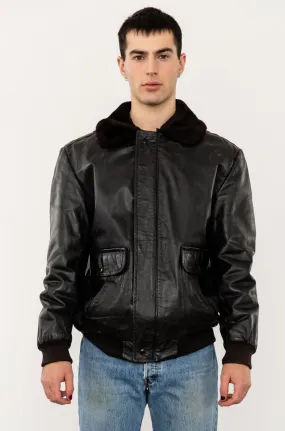 1980's G1 Flight Bomber Aviator Style Leather Jacket with Shearling Collar by Fiori