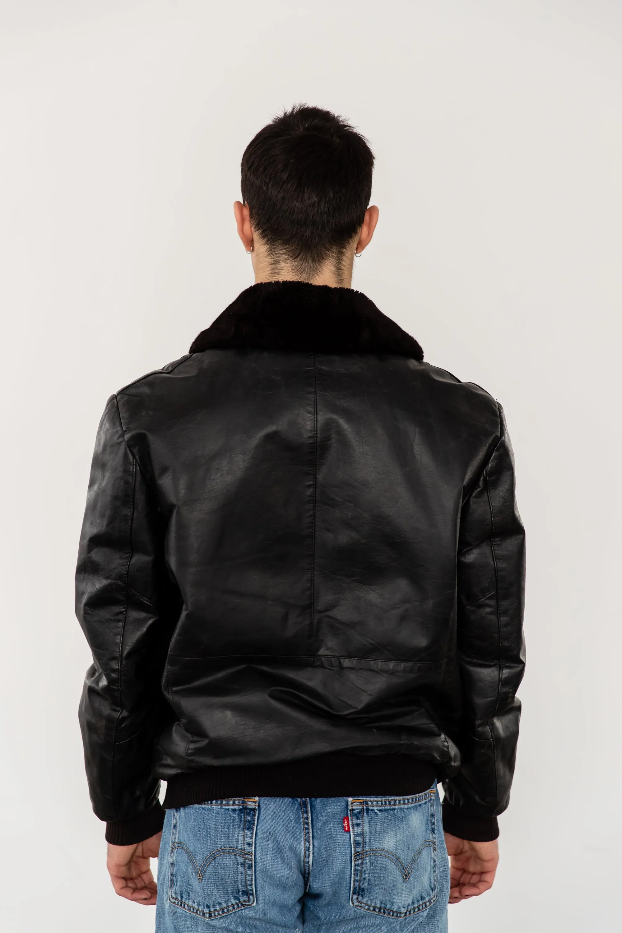 1980's G1 Flight Bomber Aviator Style Leather Jacket with Shearling Collar by Fiori
