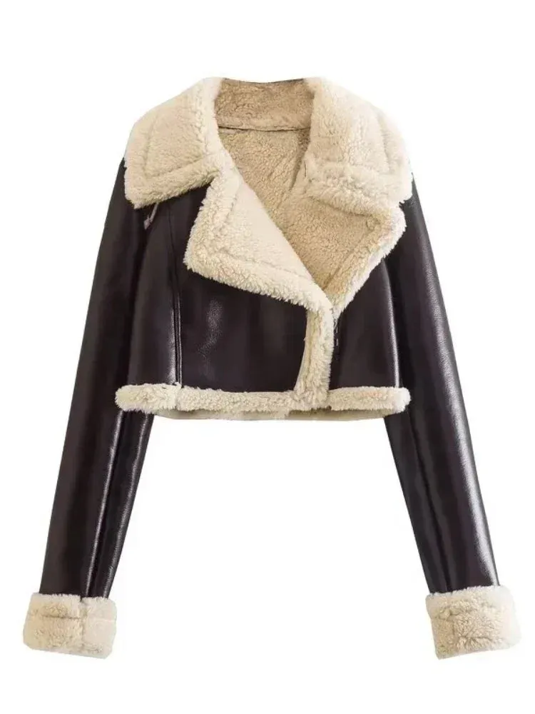2024 Autumn Winter Women's Leather Jacket Coat Fashion Vintage Zippers Faux Leathers Casual Simple Cool Short Soft Warm Coats