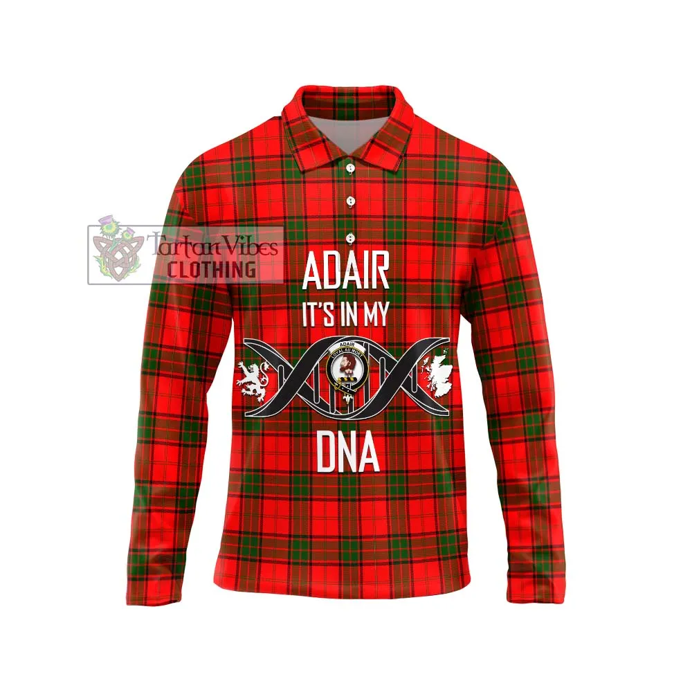 Adair Tartan Long Sleeve Polo Shirt with Family Crest DNA In Me Style