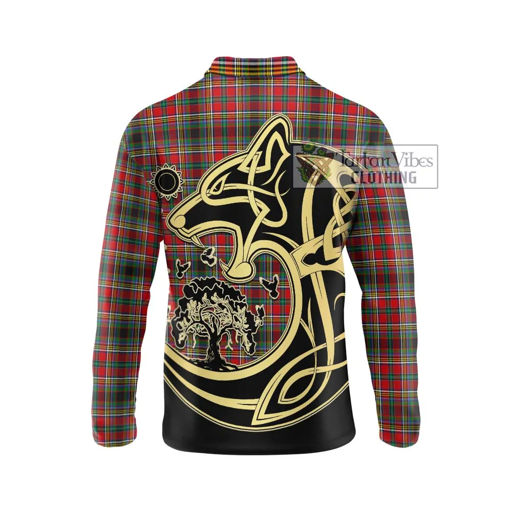 Anderson of Arbrake Tartan Long Sleeve Polo Shirt with Family Crest Celtic Wolf Style