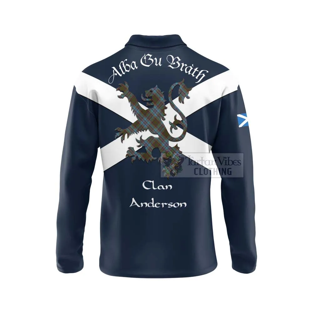 Anderson Tartan Lion Rampant Long Sleeve Polo Shirt  Proudly Display Your Heritage with Alba Gu Brath and Clan Name