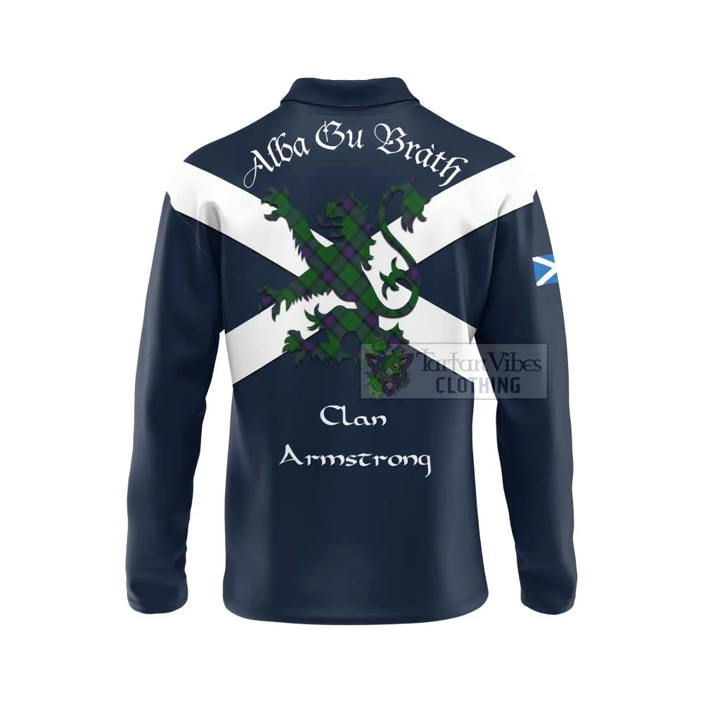Armstrong Tartan Lion Rampant Long Sleeve Polo Shirt  Proudly Display Your Heritage with Alba Gu Brath and Clan Name