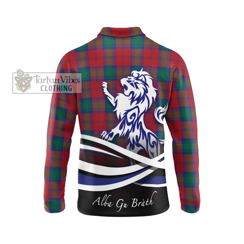 Auchinleck (Affleck) Tartan Long Sleeve Polo Shirt with Alba Gu Brath Regal Lion Emblem