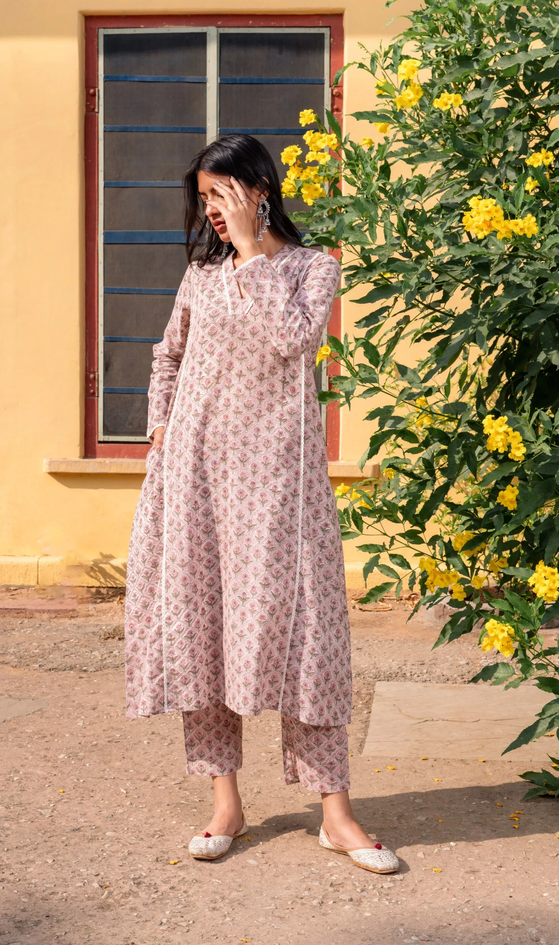 Bahaar Beige Cotton Kurta Set