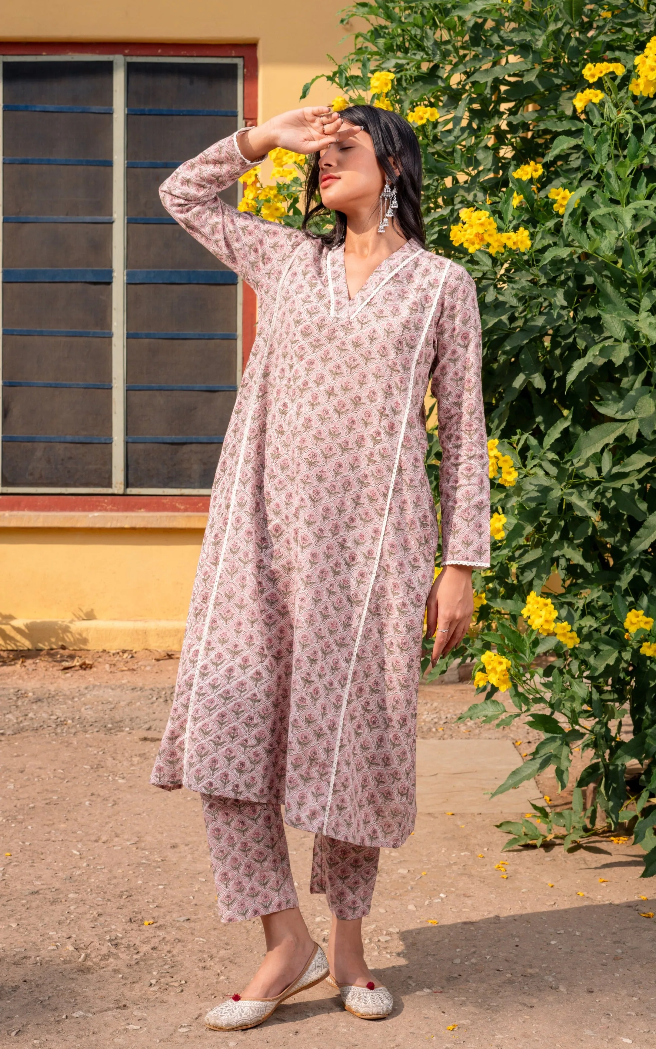 Bahaar Beige Cotton Kurta Set