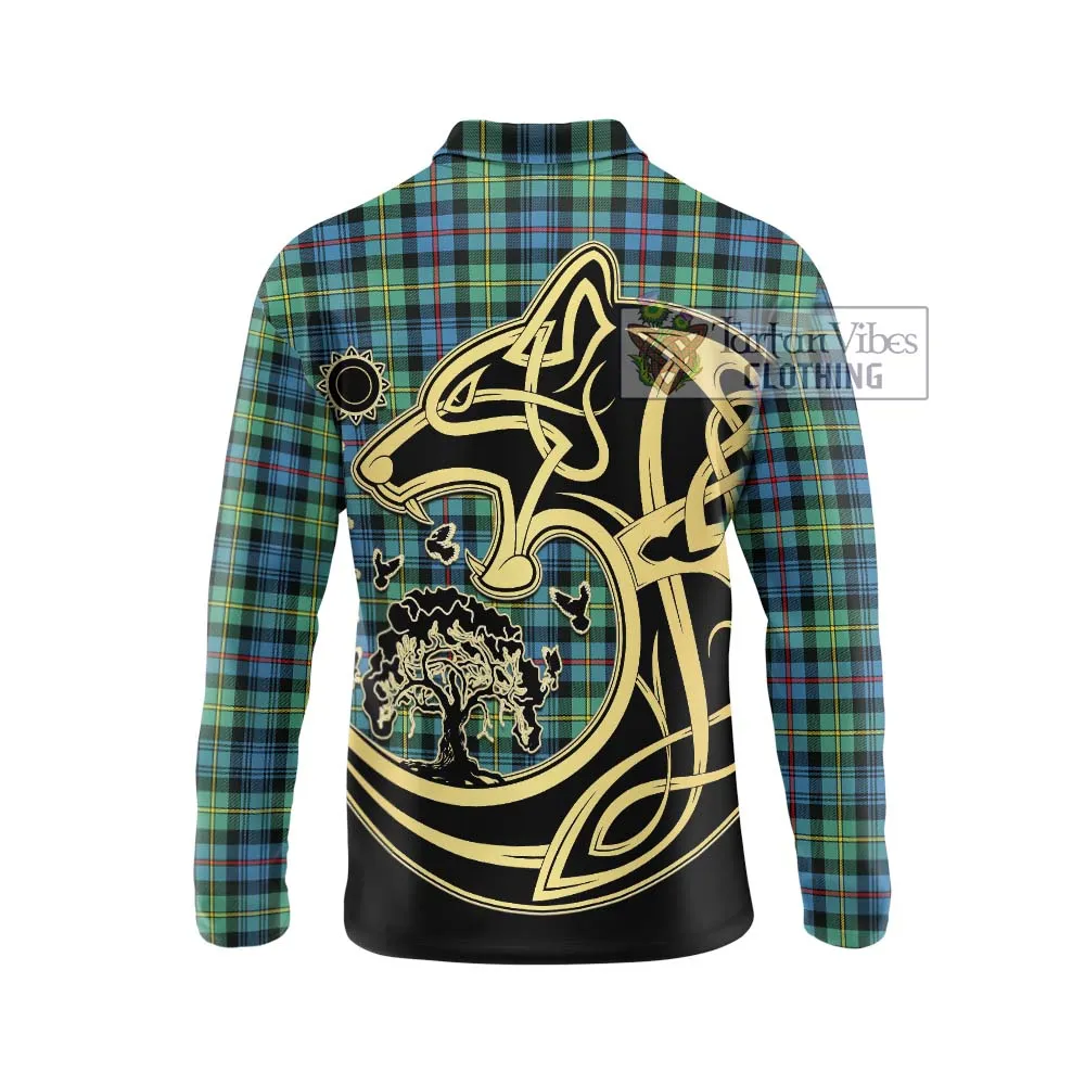 Bailey Ancient Tartan Long Sleeve Polo Shirt with Family Crest Celtic Wolf Style