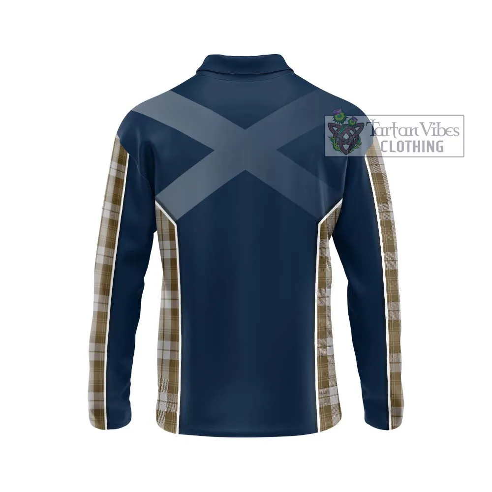 Baillie Dress Tartan Long Sleeve Polo Shirt with Family Crest and Lion Rampant Vibes Sport Style