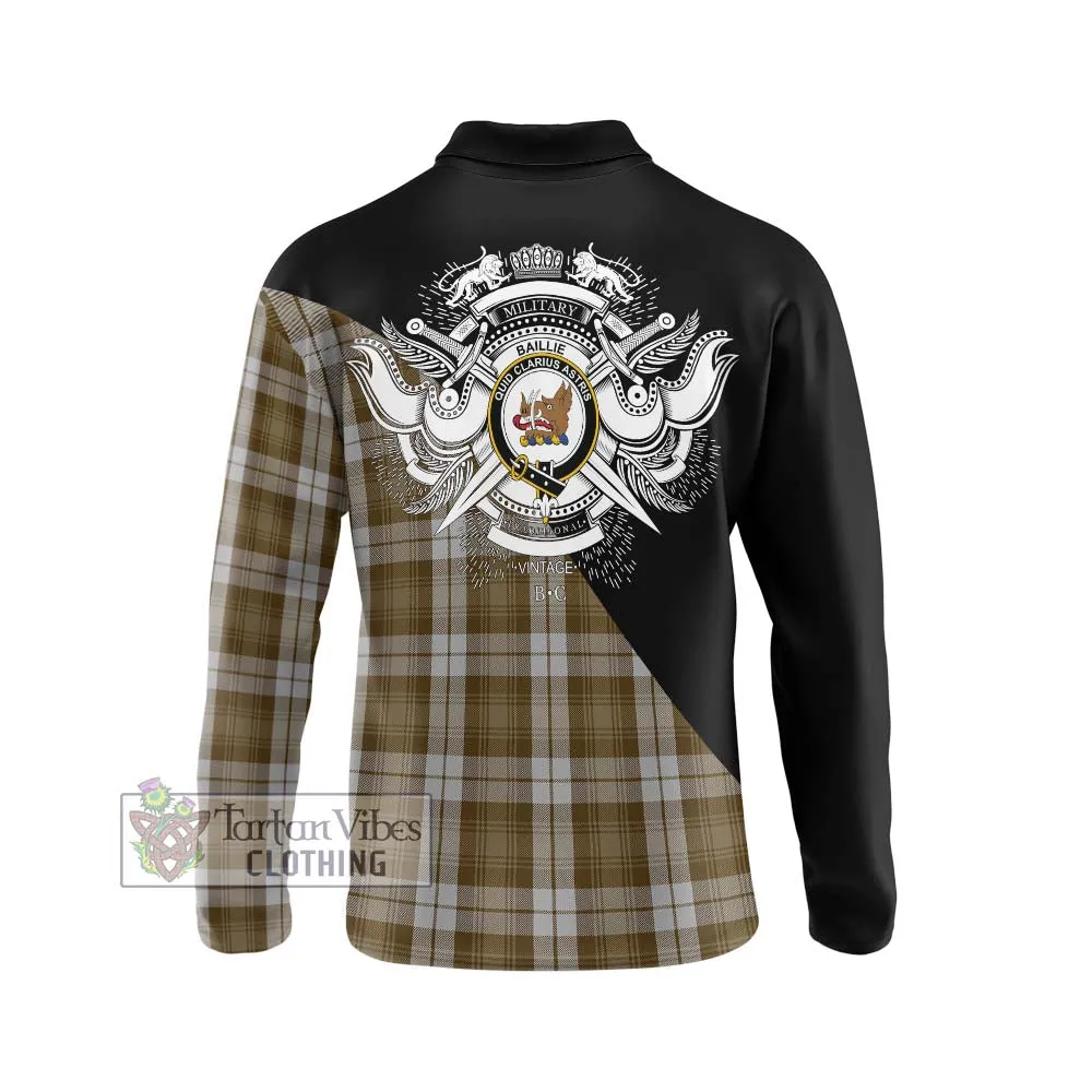 Baillie Dress Tartan Long Sleeve Polo Shirt with Family Crest and Military Logo Style