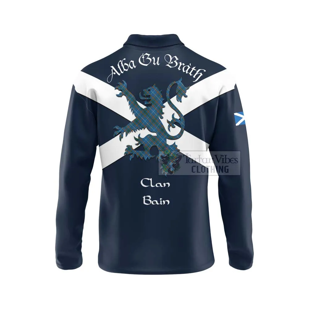 Bain Tartan Lion Rampant Long Sleeve Polo Shirt  Proudly Display Your Heritage with Alba Gu Brath and Clan Name