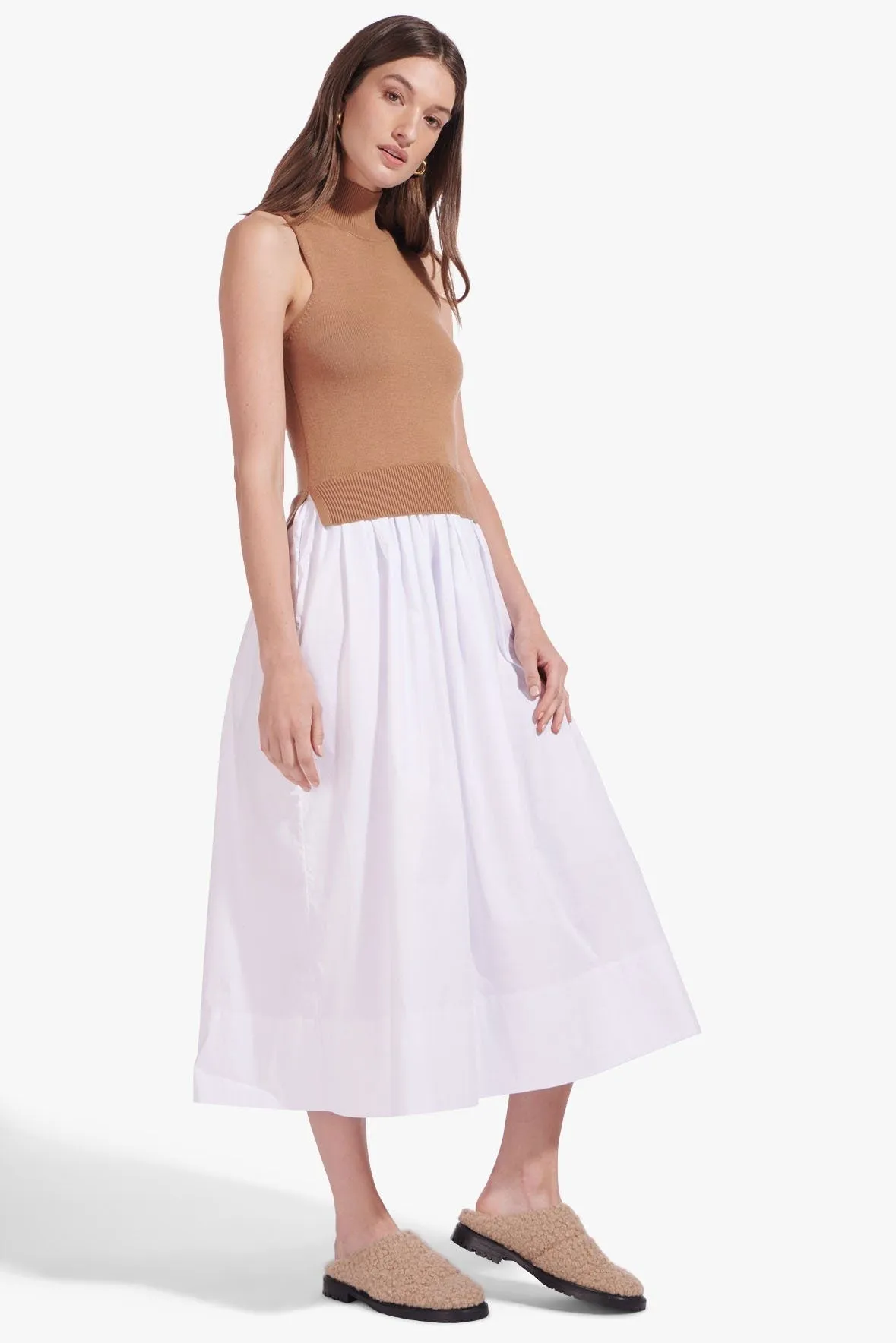 BEATRICE DRESS | TAN WHITE