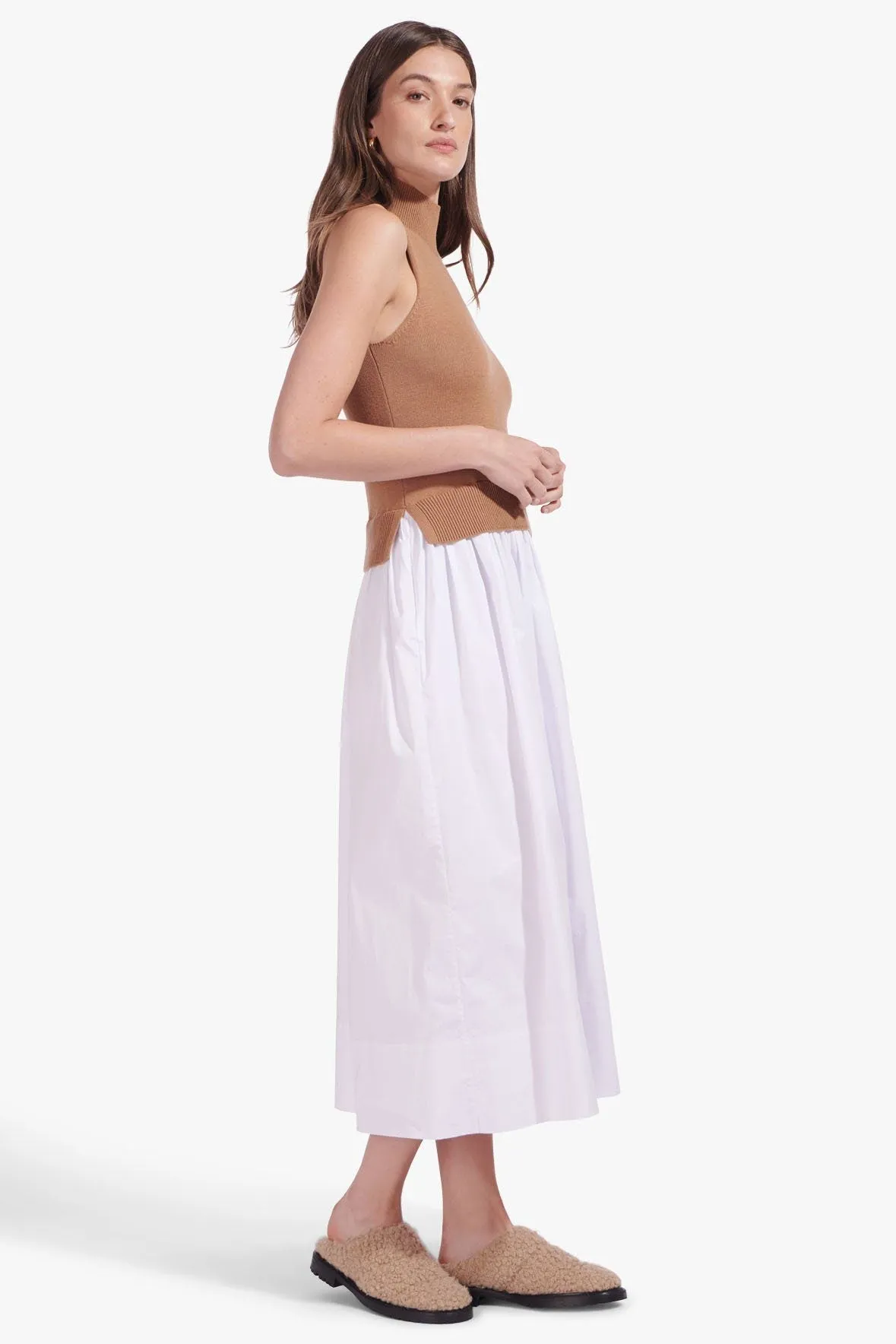 BEATRICE DRESS | TAN WHITE