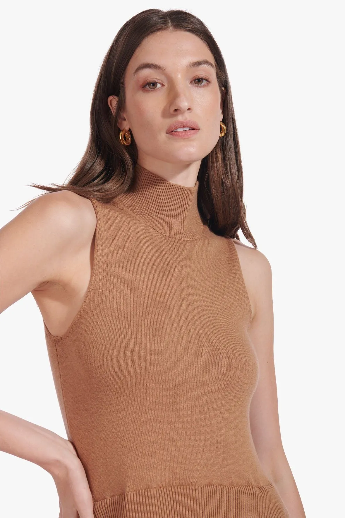 BEATRICE DRESS | TAN WHITE