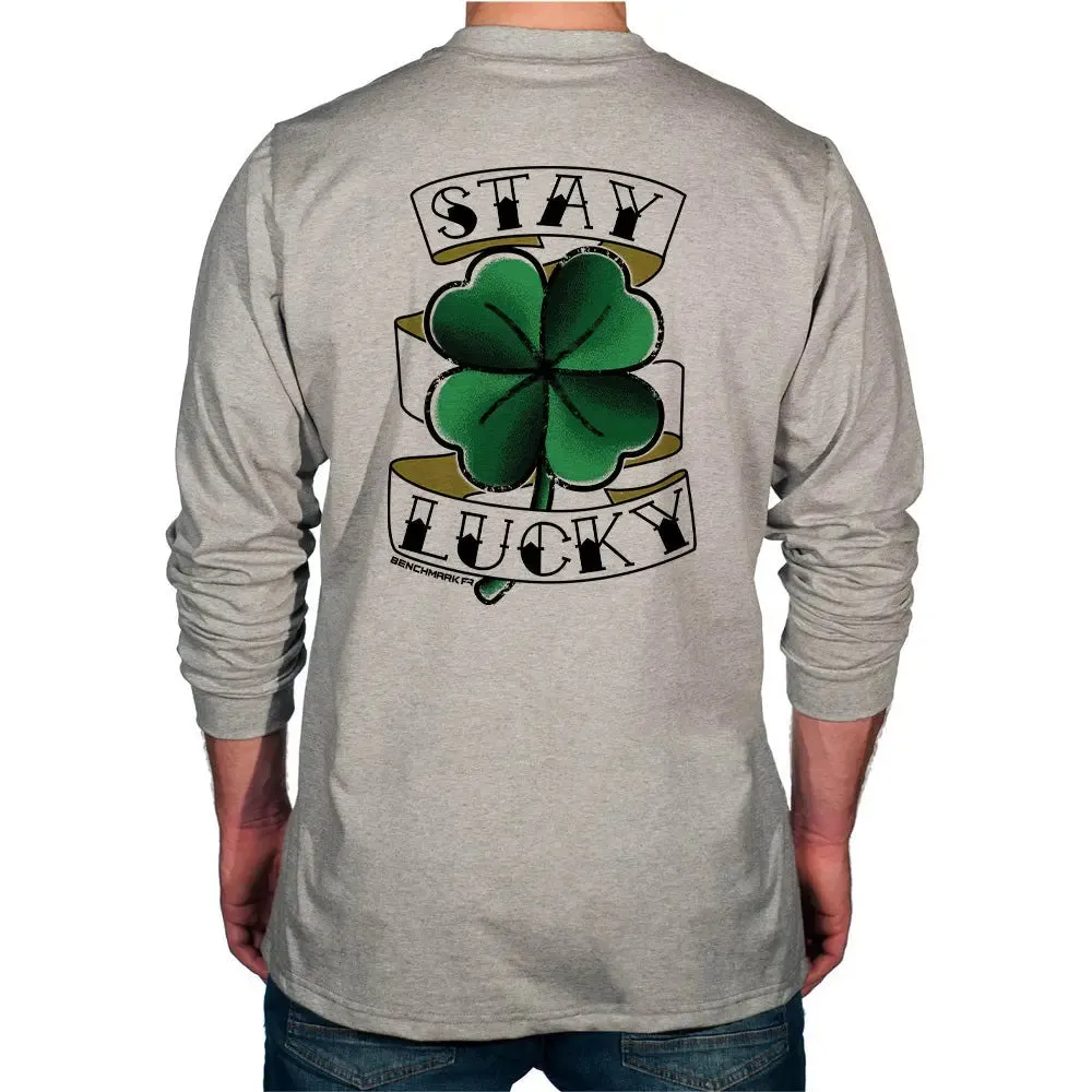 BENCHMARK FR - Skull Flag, Stay Lucky - Flame Resistant Long Sleeve Shirt - Light Gray
