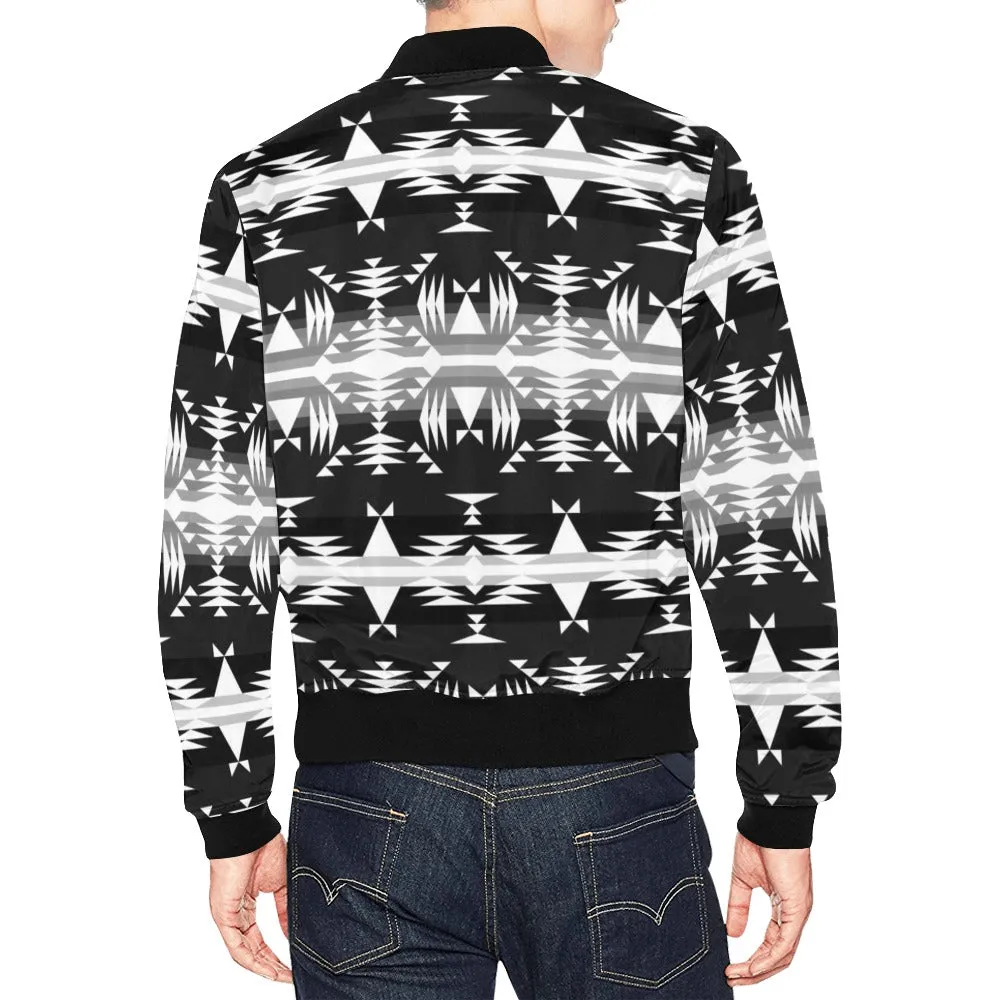 Between the Mountains Black and White Bomber Jacket for Men