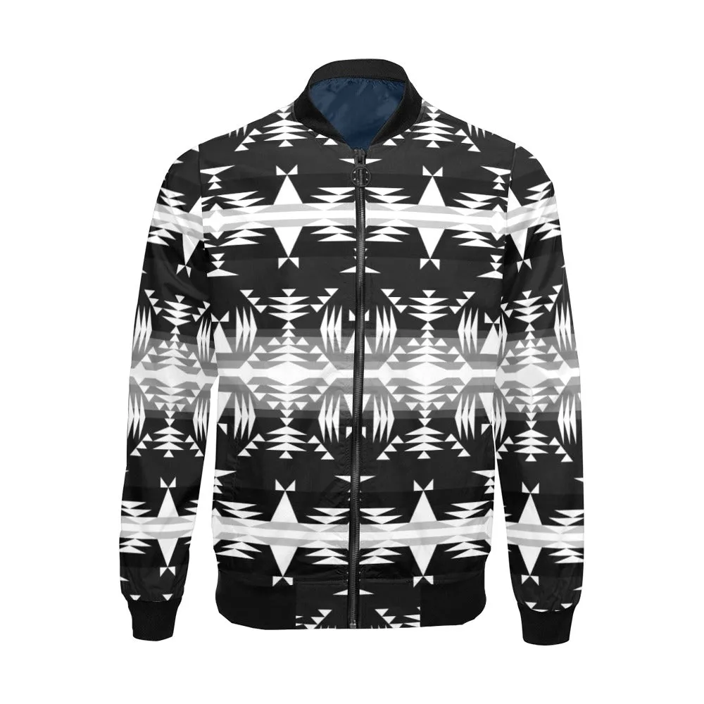 Between the Mountains Black and White Bomber Jacket for Men