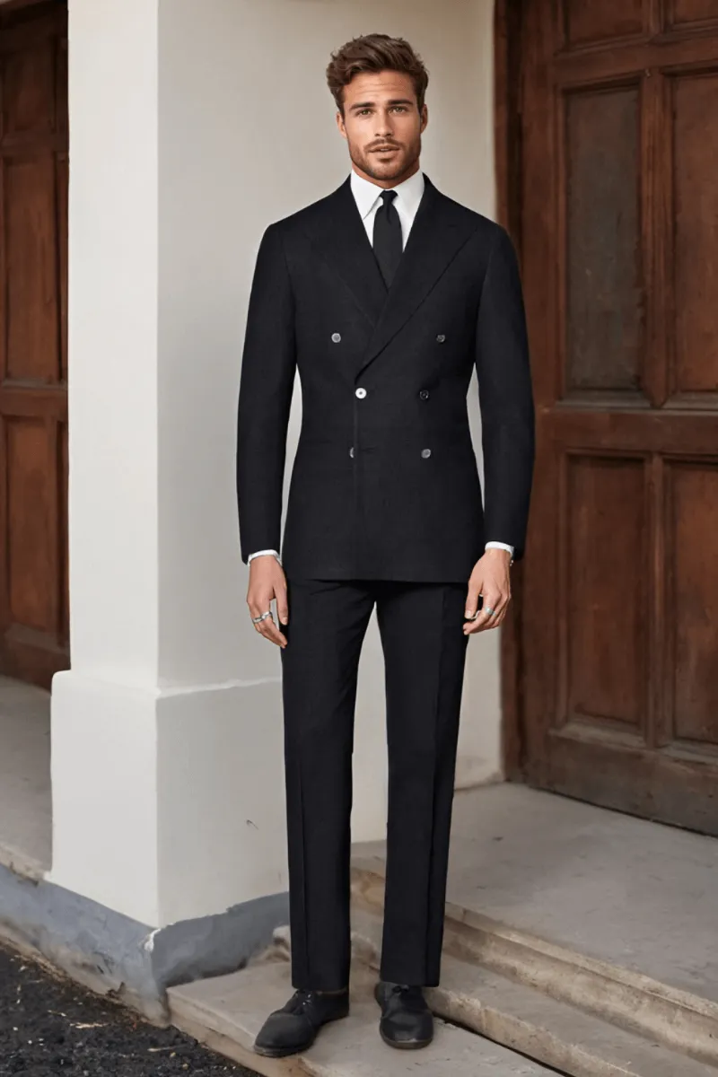 Black Wool Double Breasted 2-Piece Suit