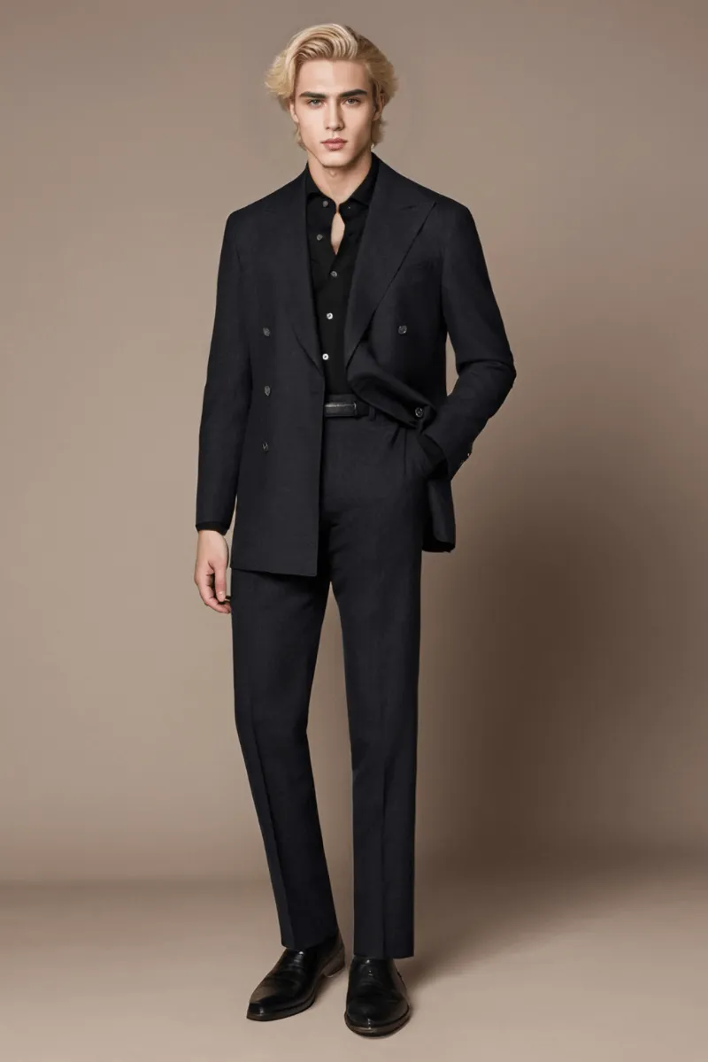 Black Wool Double Breasted 2-Piece Suit