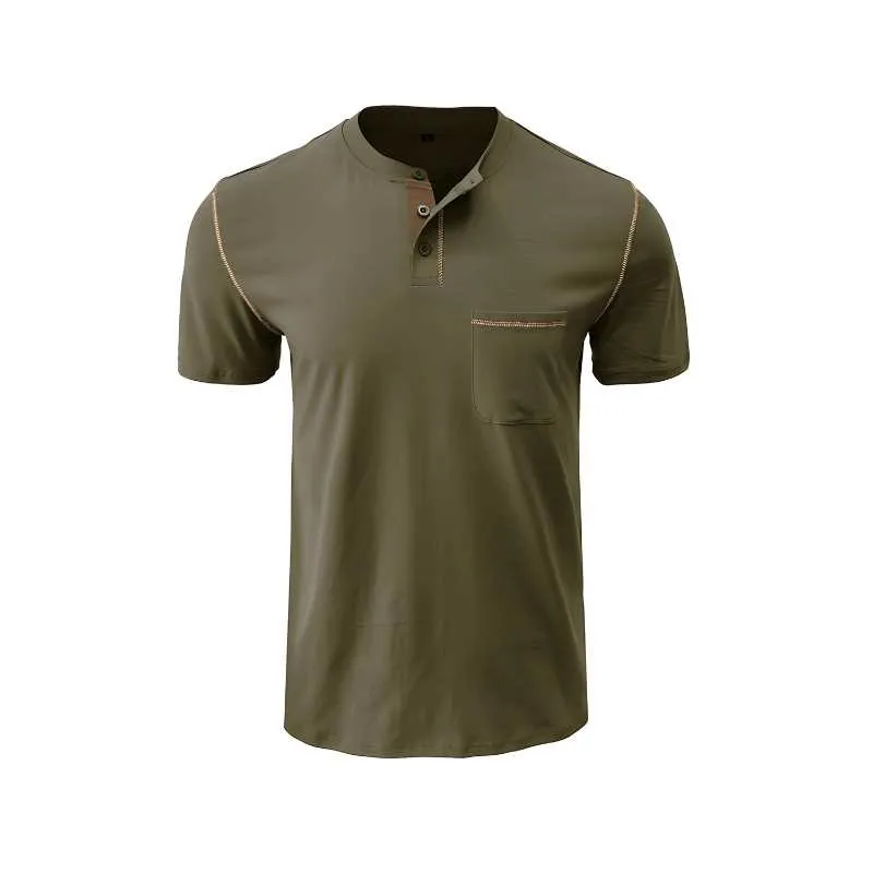 Blue Shortsleeve Henley Cotton Polo Shirt