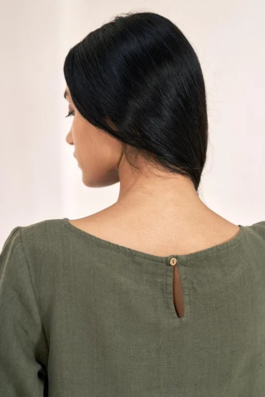 Boat Neck A-line Dress Crocodile Green