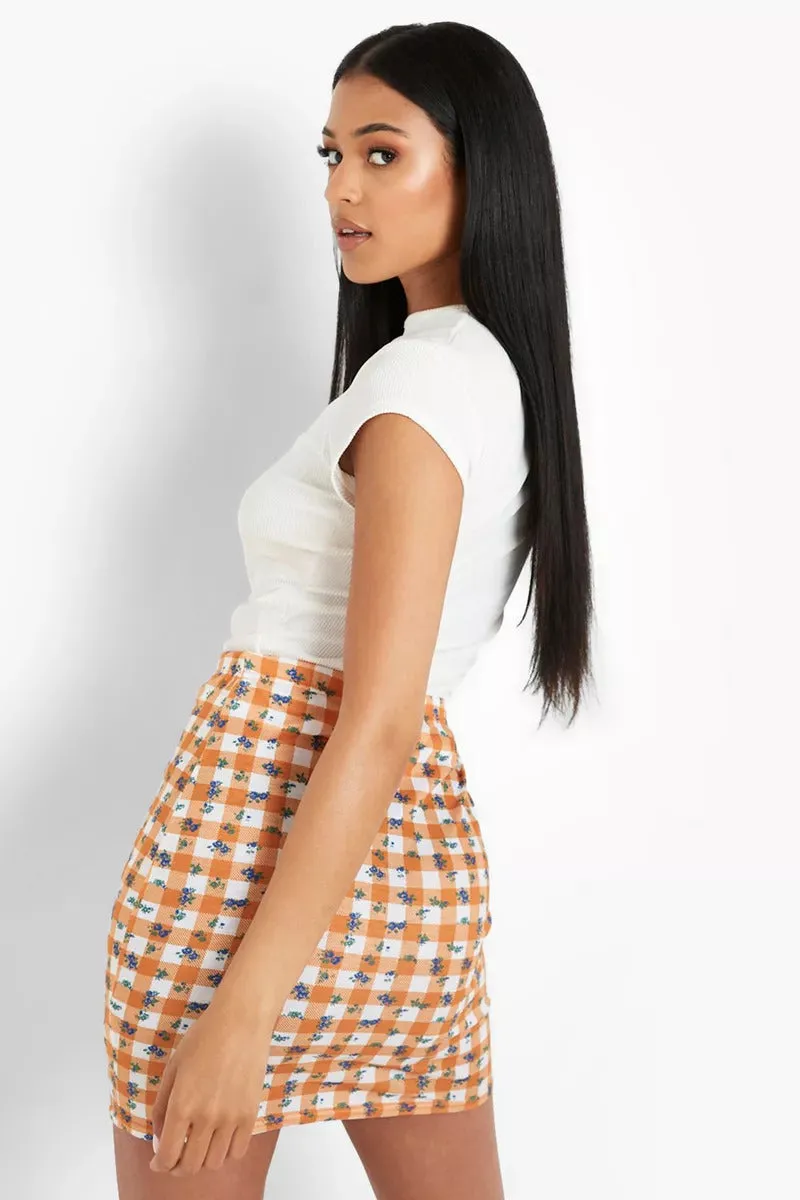 Boohoo Tall Floral Gingham Ladies Mini Skirt