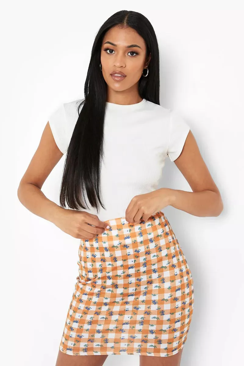 Boohoo Tall Floral Gingham Ladies Mini Skirt