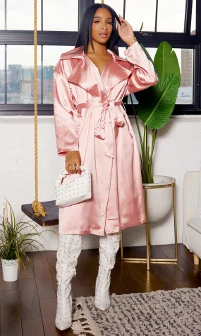 Classic Silk Notch Trench Coat Dress - Mauve FINAL SALE
