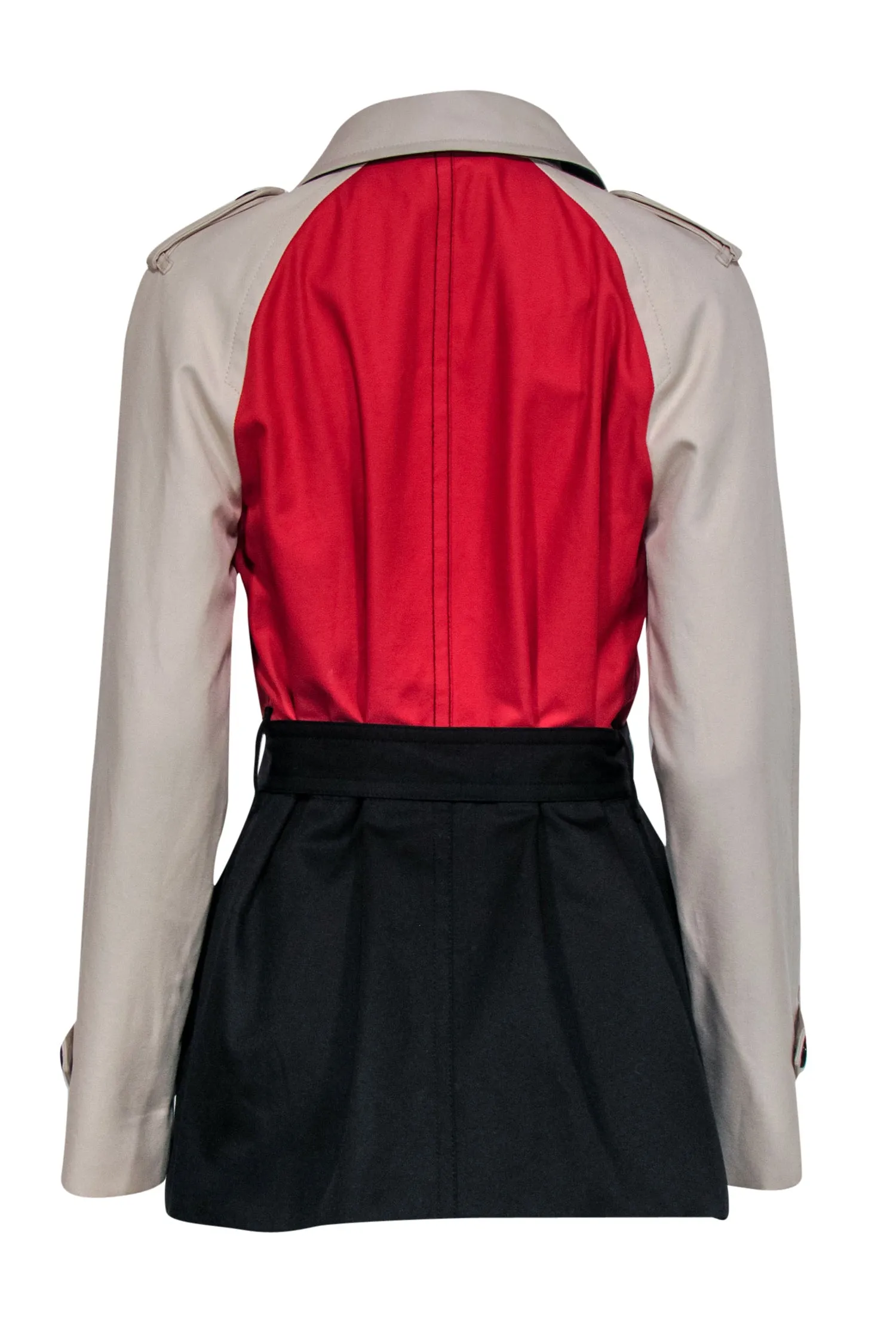 Coach - Beige, Black & Red Colorblocked Trench Coat Sz M