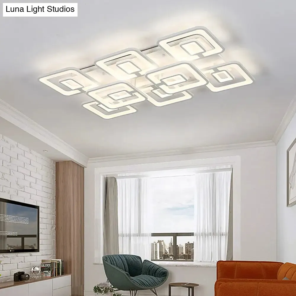 Contemporary LED Flush Mount Light, White Multi-Layer Ceiling Lamp with Acrylic Shade in Warm/White/Natural Light