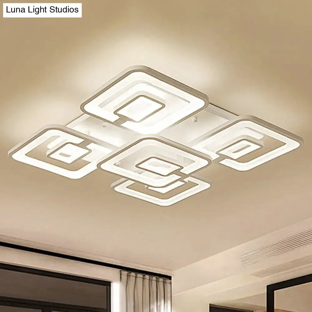 Contemporary LED Flush Mount Light, White Multi-Layer Ceiling Lamp with Acrylic Shade in Warm/White/Natural Light