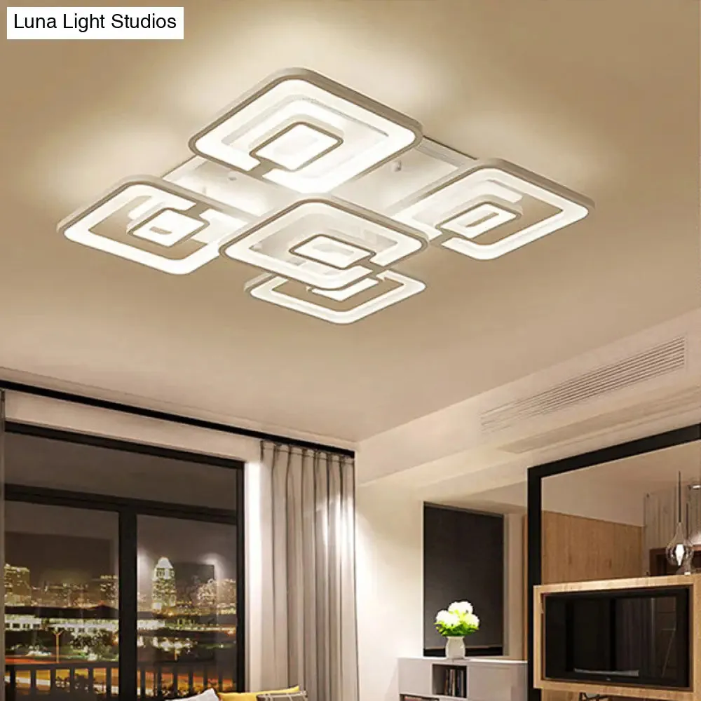 Contemporary LED Flush Mount Light, White Multi-Layer Ceiling Lamp with Acrylic Shade in Warm/White/Natural Light