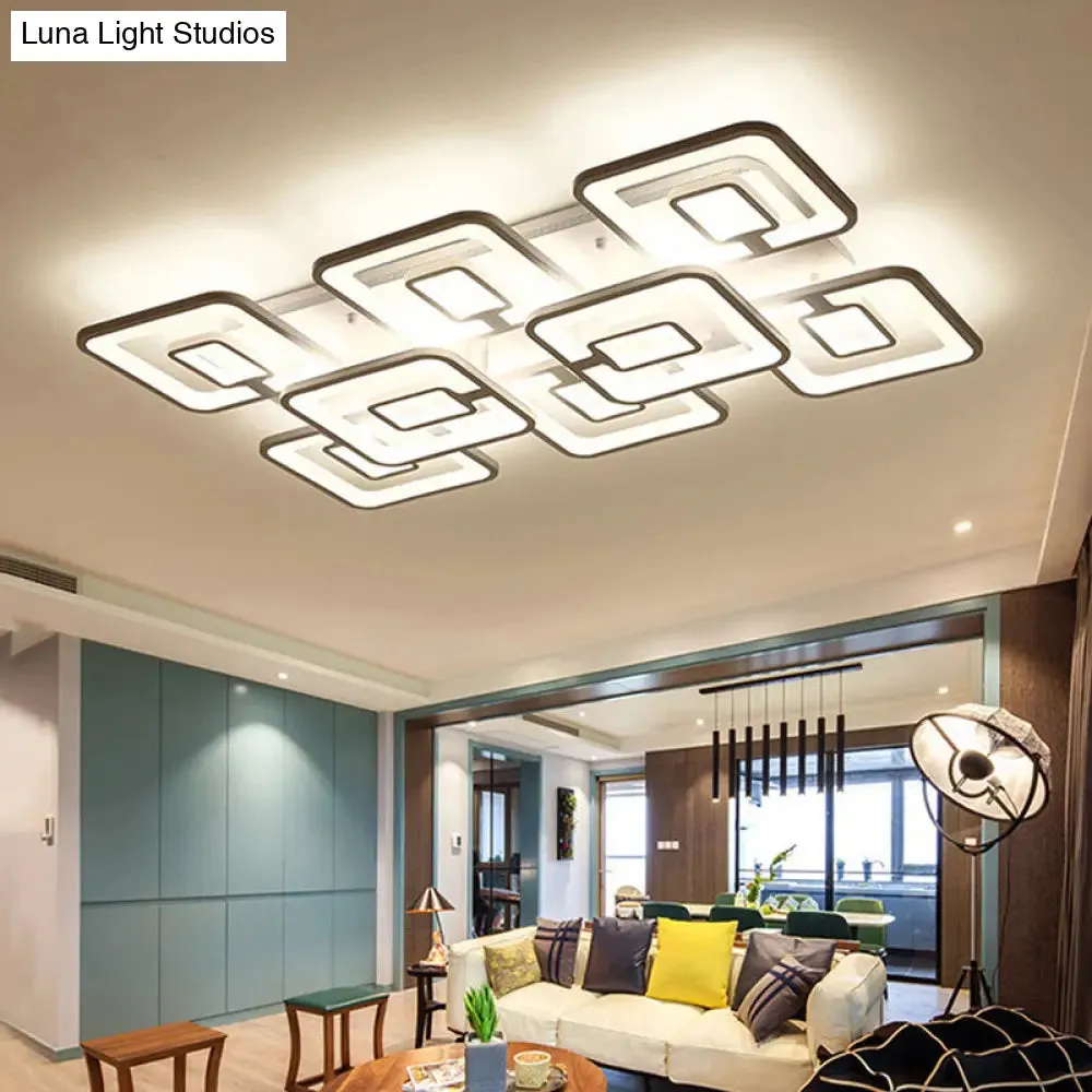 Contemporary LED Flush Mount Light, White Multi-Layer Ceiling Lamp with Acrylic Shade in Warm/White/Natural Light