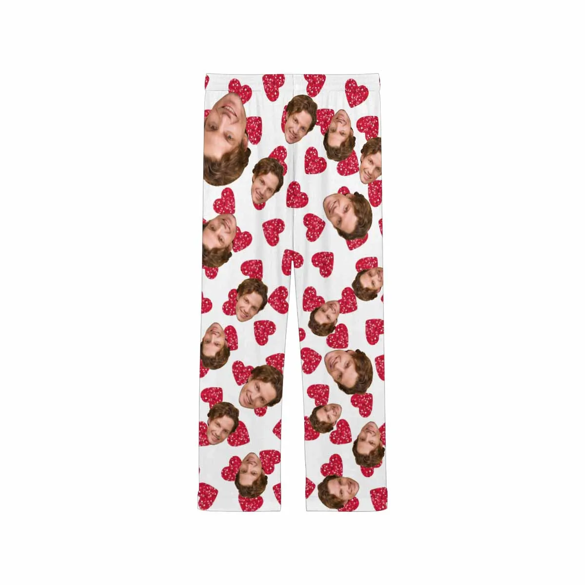 Custom Face Red Heart Sleepwear Personalized Women's Slumber Party Long Pajama Pants