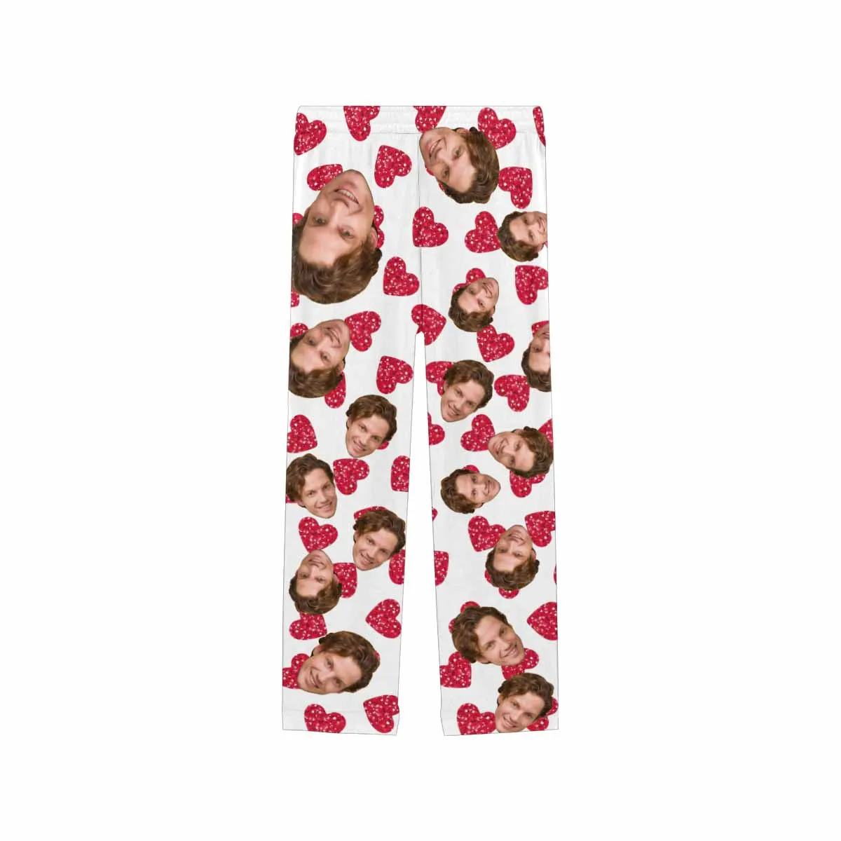 Custom Face Red Heart Sleepwear Personalized Women's Slumber Party Long Pajama Pants