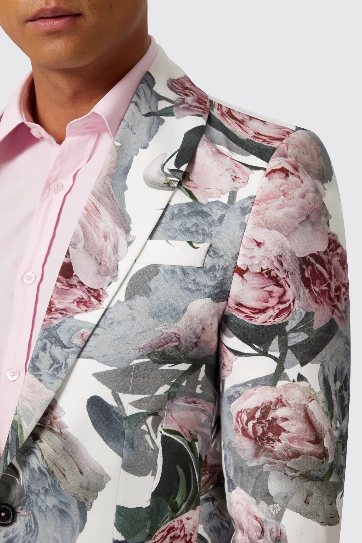 Dali Skinny Fit White Cotton Floral Jacket
