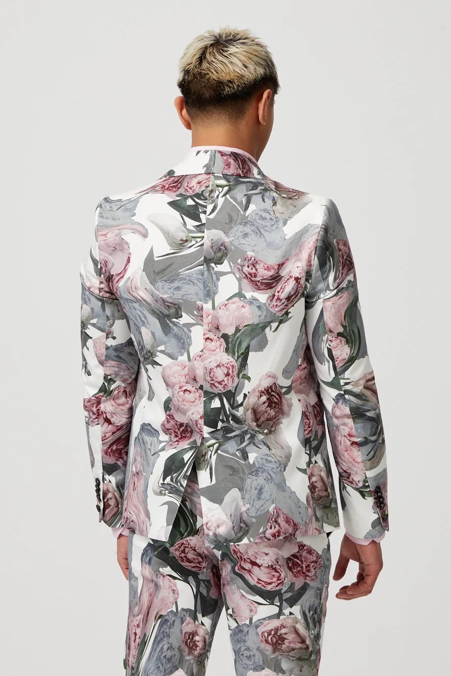 Dali Skinny Fit White Cotton Floral Jacket