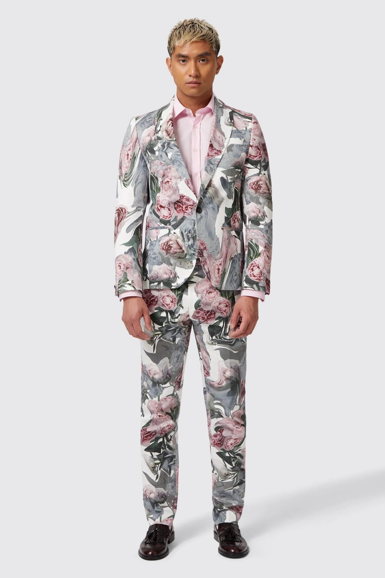 Dali Skinny Fit White Cotton Floral Jacket