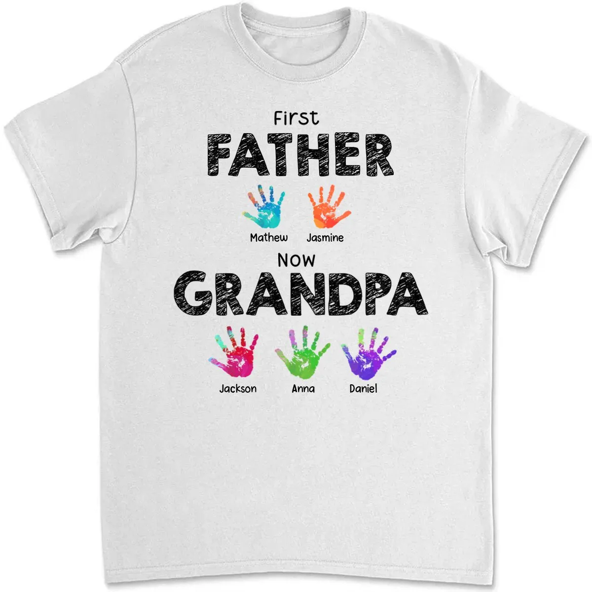 Family - First Dad Now Grandpa Handprints - Personalized T Shirt, Hoodie, Sweatshirt