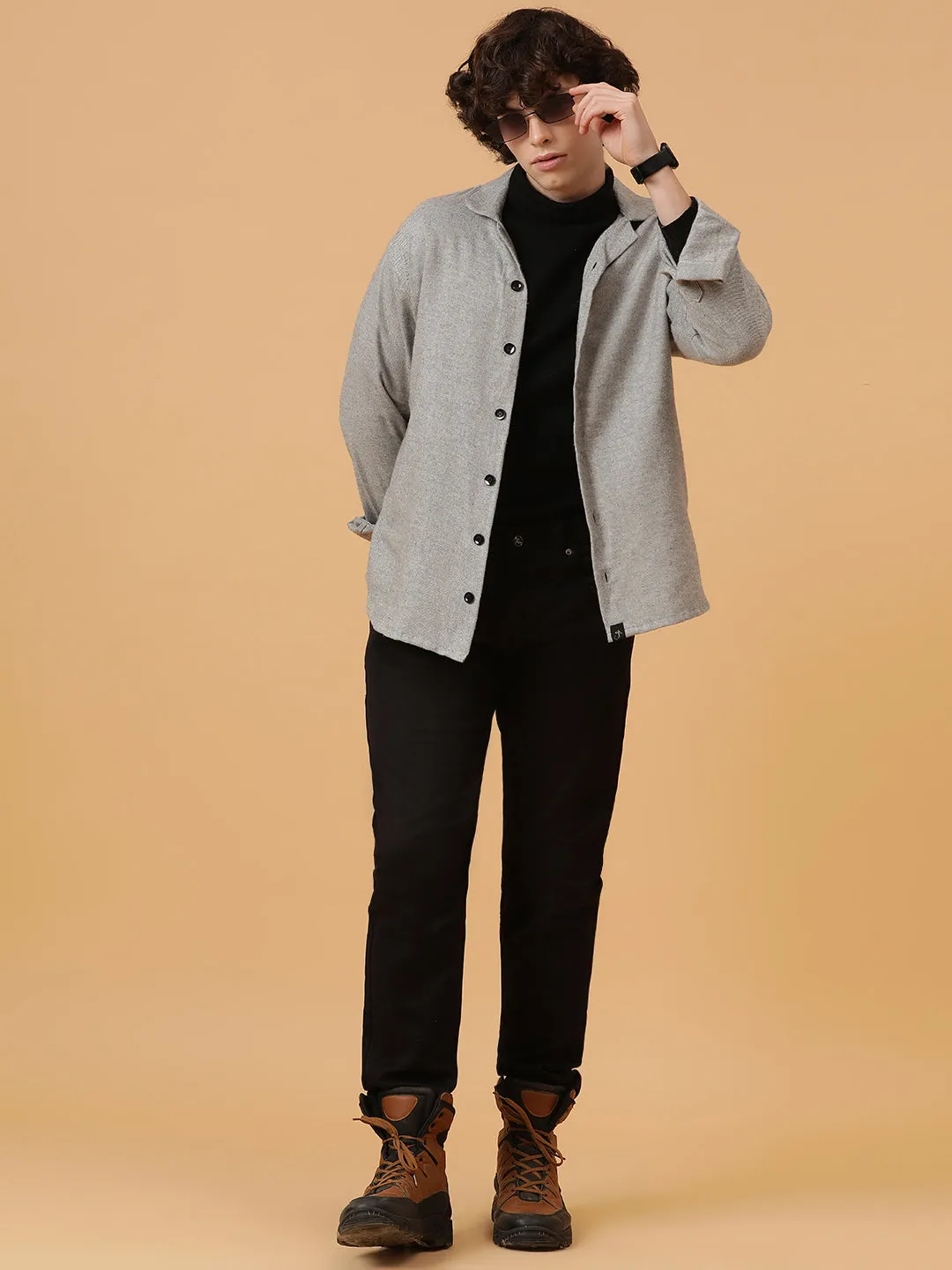 Flannel Double Kangaroo Pocket Oversized Unisex Shacket