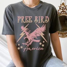 Free Bird America Eagle Unisex Garment-Dyed T-shirt Comfort Colors® Tee in White or Pepper Vintage Pink and Gold Eagle Design Fourth of July