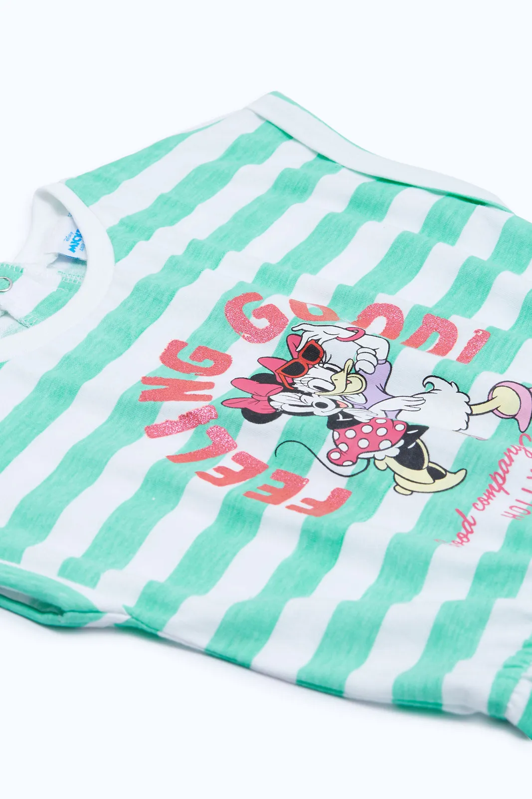 Girls Mint And White Stripe Minnie And Daisy Jumpsuit