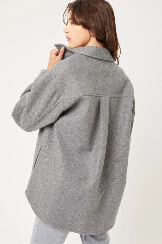 Grey Fleece Shacket in Grey