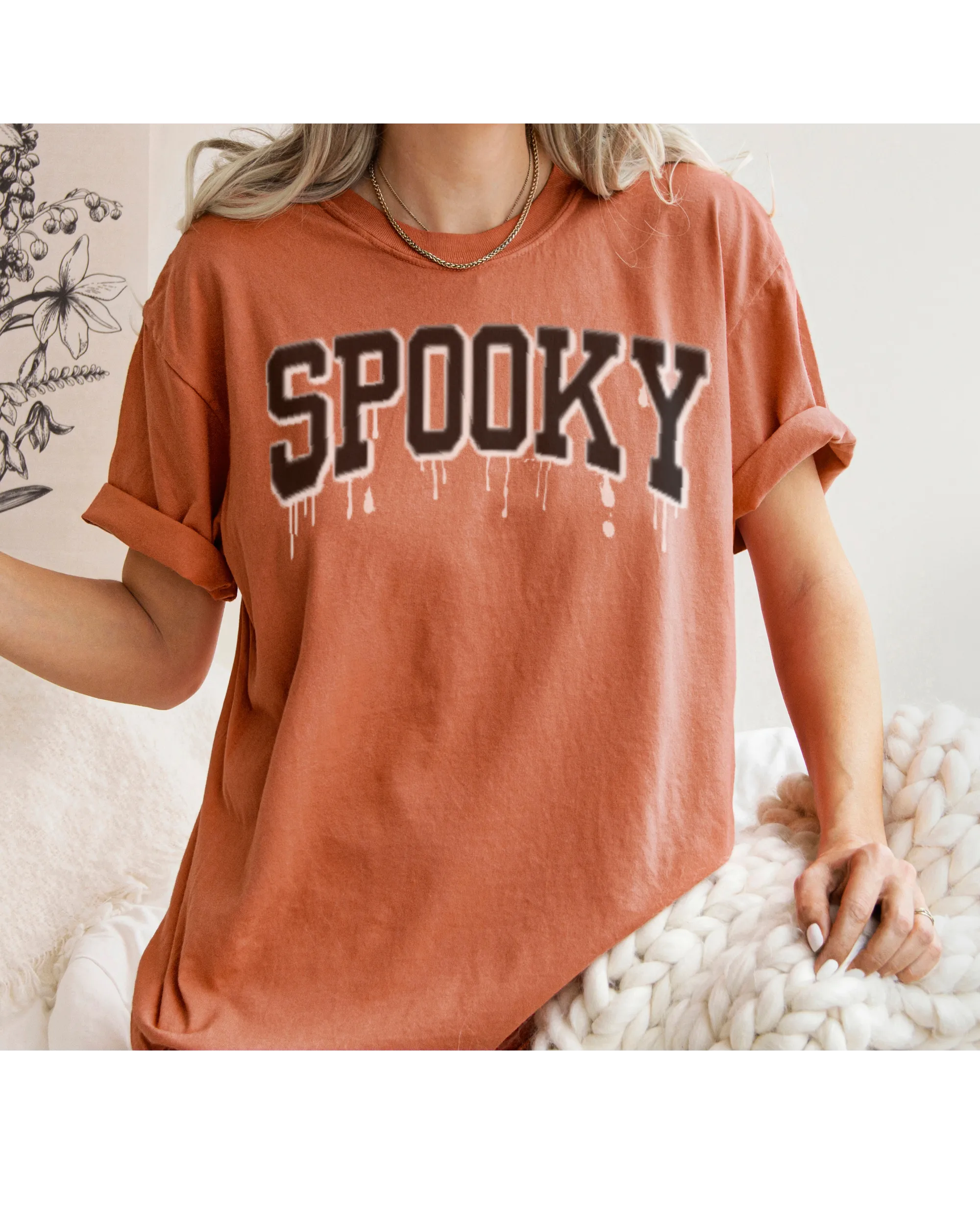 Halloween Spooky Comfort Colors® T-Shirt, Women's Cute Varsity Letters Dripping Blood  T-Shirt