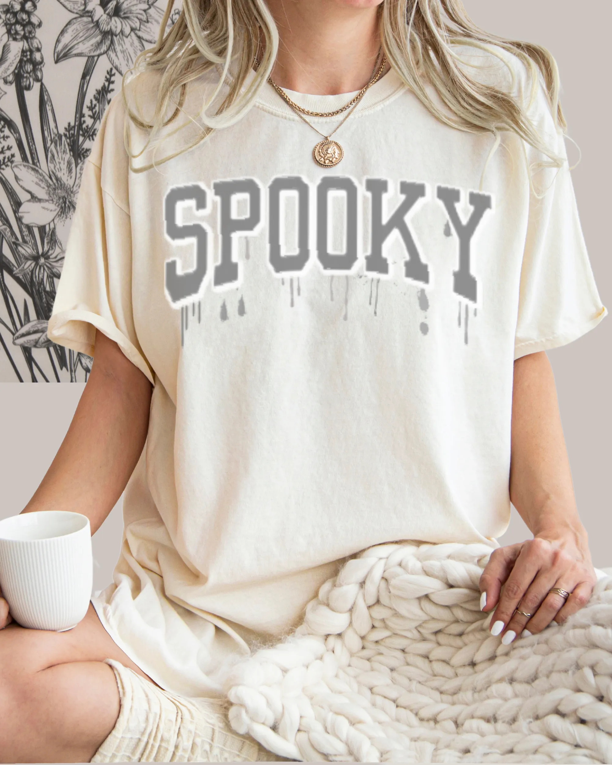 Halloween Spooky Comfort Colors® T-Shirt, Women's Cute Varsity Letters Dripping Blood  T-Shirt