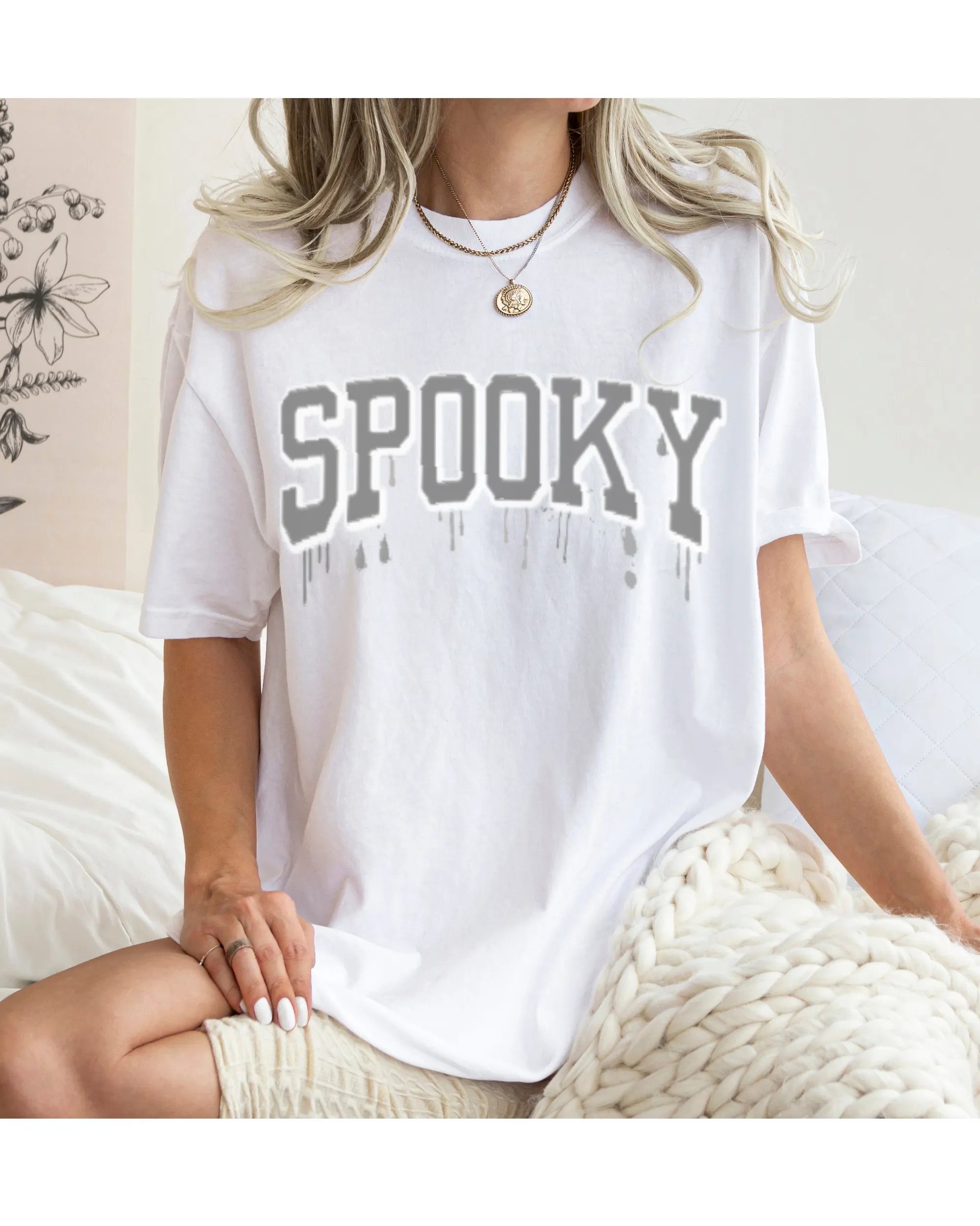 Halloween Spooky Comfort Colors® T-Shirt, Women's Cute Varsity Letters Dripping Blood  T-Shirt