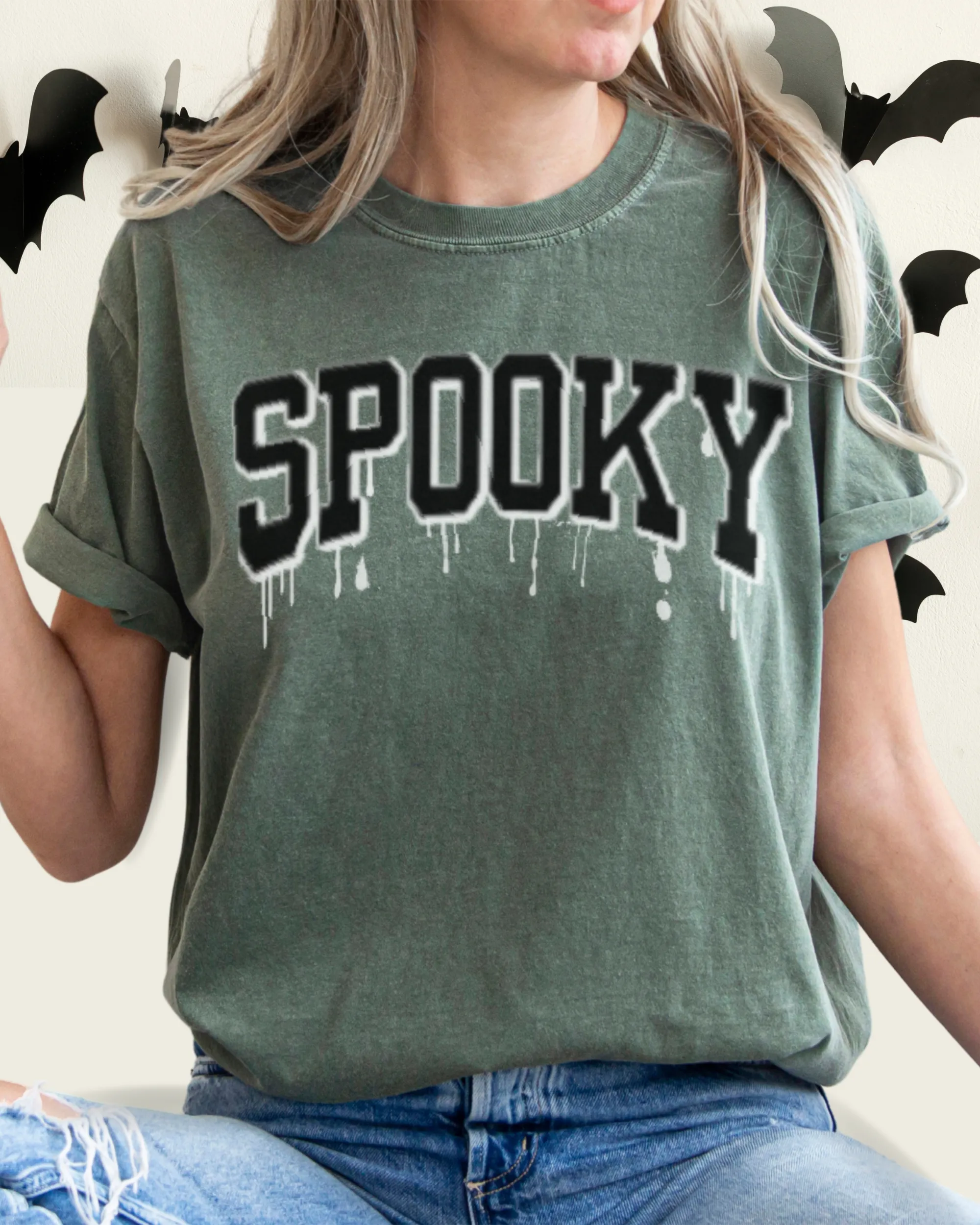 Halloween Spooky Comfort Colors® T-Shirt, Women's Cute Varsity Letters Dripping Blood  T-Shirt