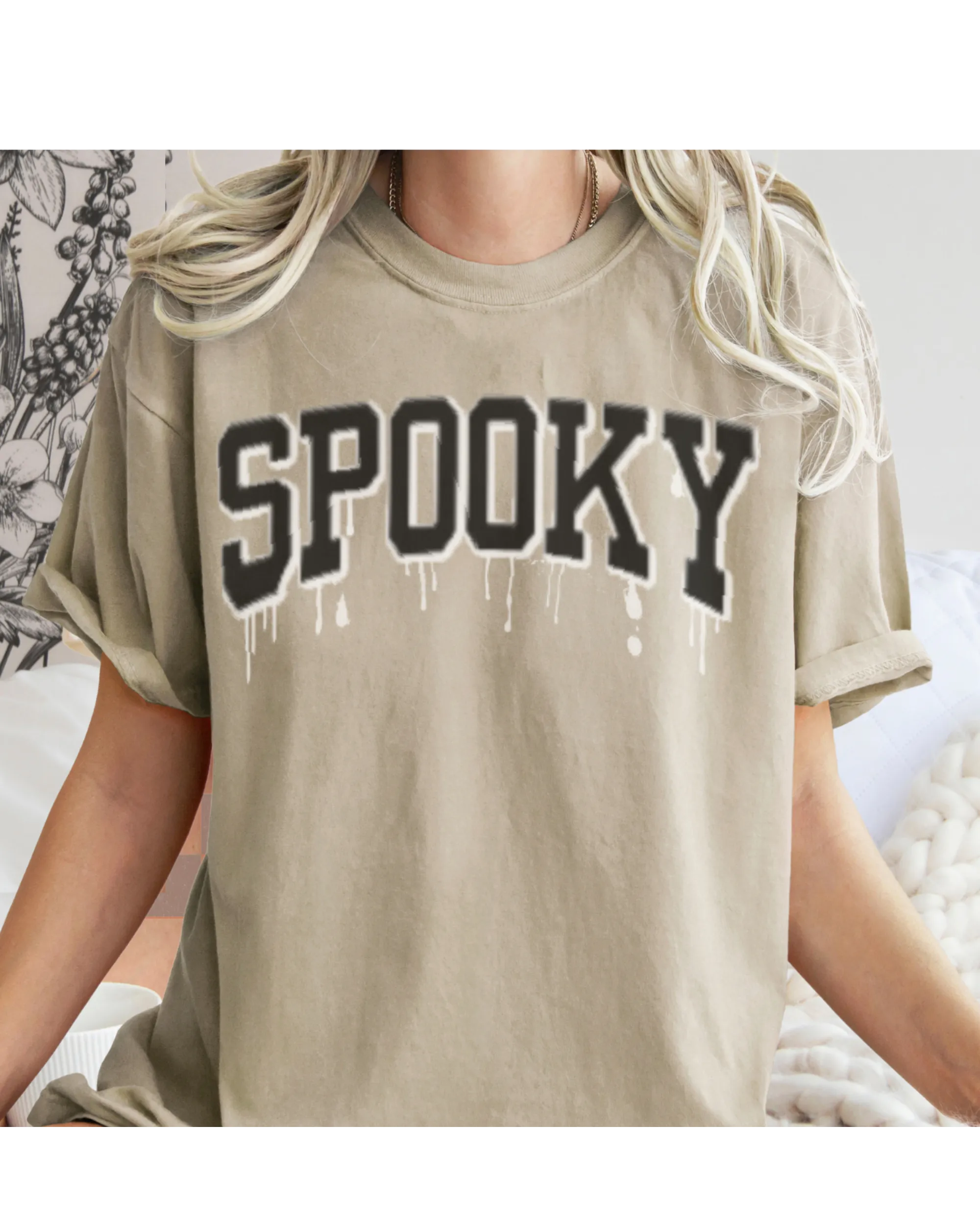 Halloween Spooky Comfort Colors® T-Shirt, Women's Cute Varsity Letters Dripping Blood  T-Shirt