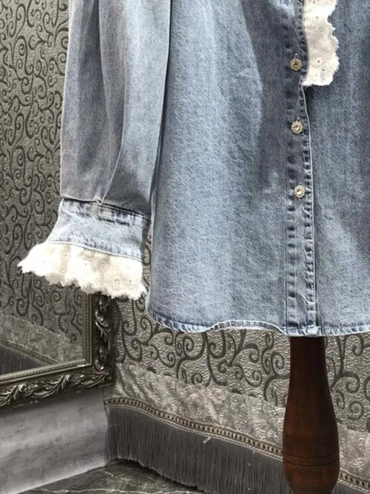 HEYFANCYSTYLE Denim Jewel Embellished Blouse