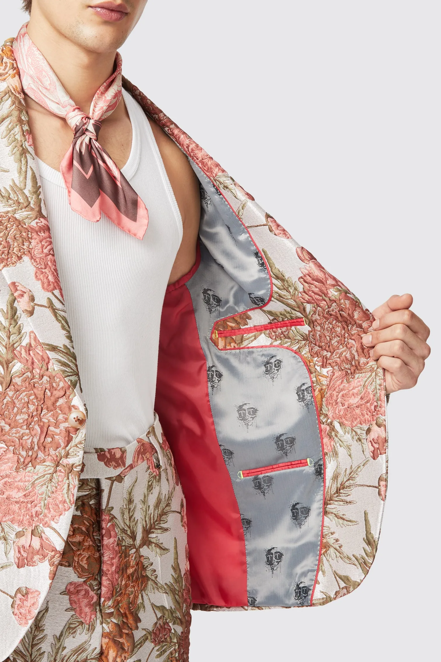 Hirshfield Floral Pink Silver Jacquard Jacket