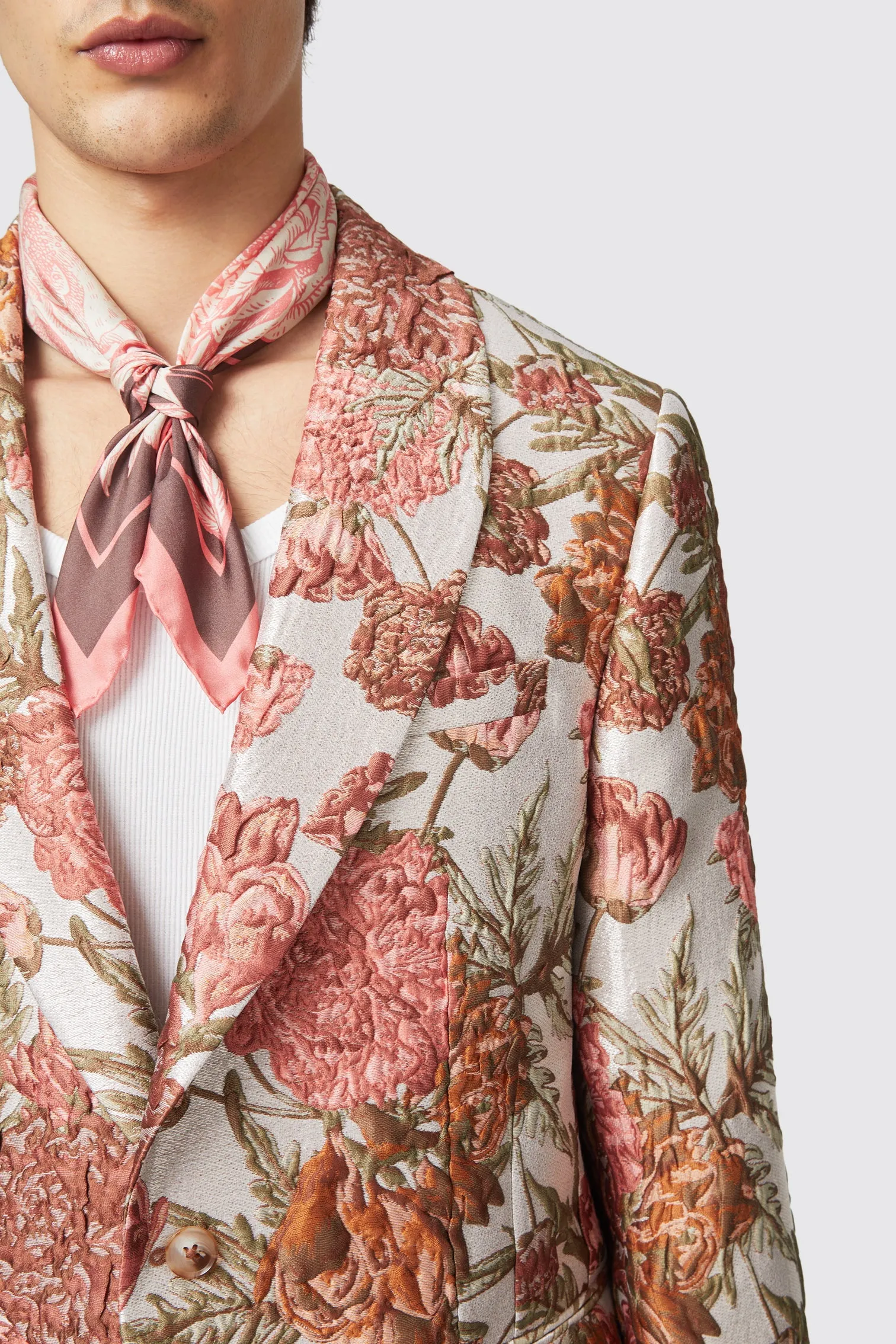 Hirshfield Floral Pink Silver Jacquard Jacket